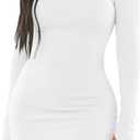 Mizoci Women's Sexy Bodycon Mini Club Dresses Basic Long Sleeve Turtleneck Dress Size S