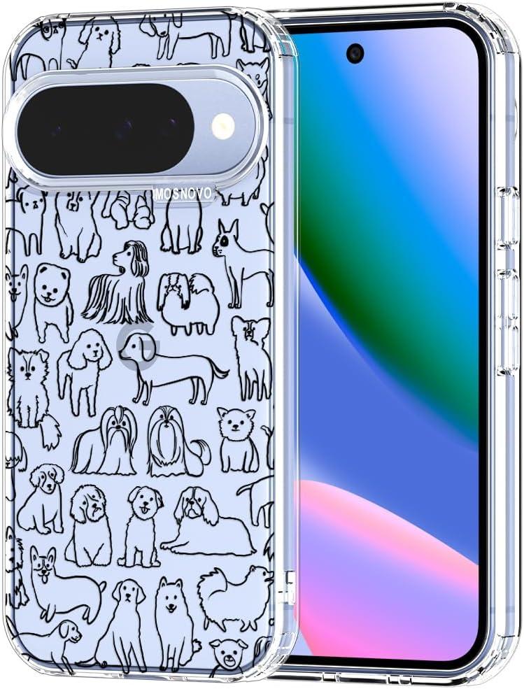 MOSNOVO Case for Google Pixel 10 & Pixel 10 Pro, [Buffertech 6.6ft Military-Grade Drop Protection] [Anti Peel Off Tech] Clear TPU Bumper Phone Case Cover Design - Doodle Dog