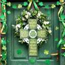 2 x AceOrbit St. Patrick's Day Front Door Sign Decor Green Cross Wooden Welcome Hanger with Irish Blessing Vintage for Irish Holiday Indoor Outdoor Home Porch Wall Window Farmhouse