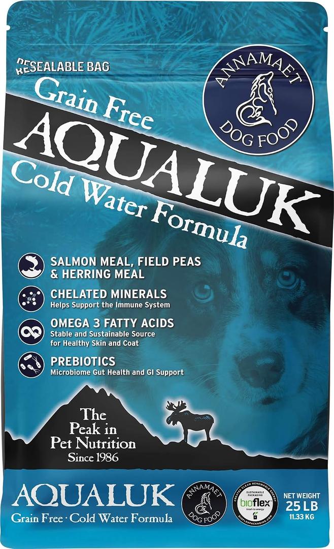 Annamaet Grain-Free Aqualuk Cold Water Fish Formula Dry Dog Food, (Salmon & Herring), 25-lb Bag (EXP 10/19/27)