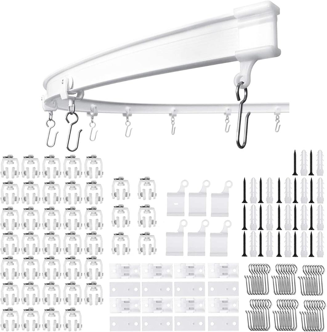 Flexible Ceiling Curtain Track | 16.4 ft (5 m) Curved Curtain Rail with Mute Rollers | Bendable Mount for Shower Bay Window RV Room Divider