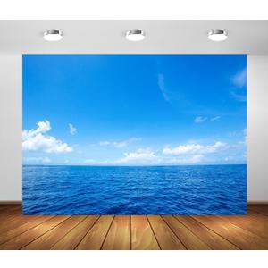 BELECO 7x5ft Fabric Blue Ocean and Sky Backdrop Blue Sky White Clouds Sea Water Waves Photography Background Baby Shower Wedding Birthday Party Decor Children Adult Portrait Photo Props