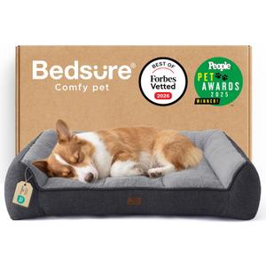 Bedsure SupportMax Orthopedic Dog Bed Medium Size Dog - Extra Thick Supportive Medium Dogs Beds with Waterproof Washable Cover, Comfort Pet Bed Sofa with Soft Sherpa and Nonskid Bottom, Grey, 35"
