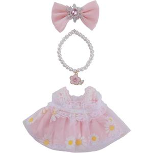 Pink Clothes Set 3-Piece Dress Set with Necklace and Bow Decor Accessories Clothes Only