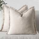 MIULEE Decorative Throw Pillow Covers Neutral Linen Fringe Throw Pillows Euro Shams Set of 2 Natural Beige Boho Farmhouse Cushion Covers for Couch Sofa Bed Living Room Spring Home Decor 22x22 Inch (22" x 22" (Pack of 2))