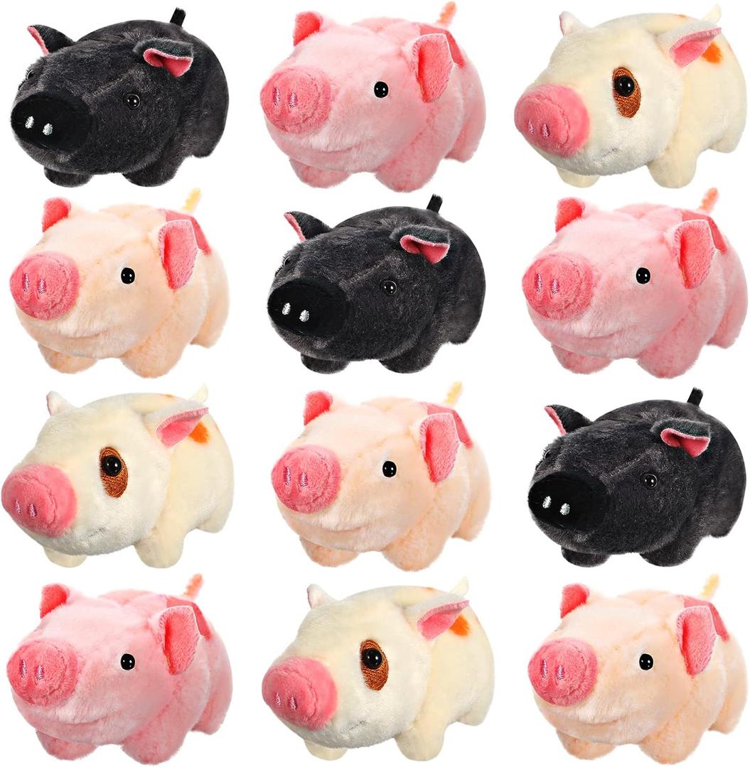 Chalyna 12 Pack Cute Plush Animal Toys 4 Inch Mini Plush Ornament Stuffed Doll Keychain Tote Bag Pendant for Birthday Party Likes DIY Home Decor (Pig Style)
