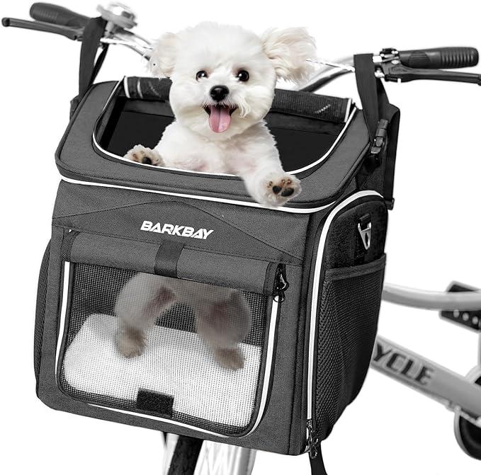 Dog Bike Basket Carrier, Expandable Foldable Soft-Sided Dog Carrier, 2 Open Doors, 5 Reflective Tapes, Pet Travel Bag,Dog Backpack Carrier Safe and Easy for Small Medium Cats and Dogs(Black)
