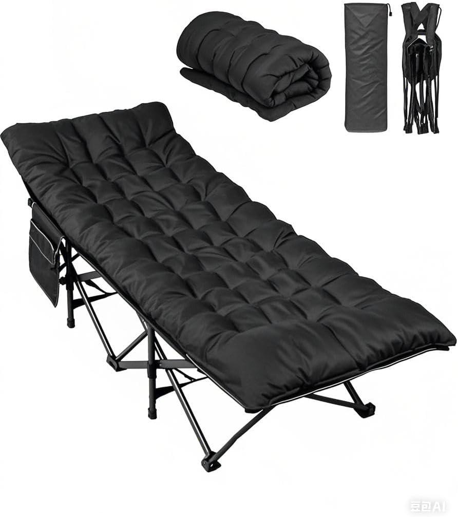 WLIVE 1200D Double Layer Oxford Camping Cots for Adults, Portable Camping Bed with Mattress for Sleeping, Outdoor Folding Cot with Carry Bag, Black, 1 Position