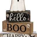 4 Pcs Halloween Table Decoration Wooden Ghost Tiered Tray Decor Rustic Wood Surprised Ghost Block Signs Halloween Centerpiece Farmhouse for Home Tabletop Kitchen Shelf and Party Gift