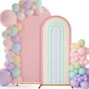 7.2 ft + 6 ft Rainbow Arch Backdrop Stand Covers Pastel Background Arched Stretchy Fabric Backdrop Cover for Boho Daisies Birthday Party Wedding Baby Shower Decoration(Macaroon Pink)