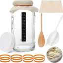 Honeydak 8 Pcs Complete Kefir Starter Kit Kombucha Fermenter Kit Half Gallon 64oz Mason Jar Wide Mouth with Plastic Storage Lid Nylon Mesh Strainer Cotton Cloth Cover and Wood Spoon