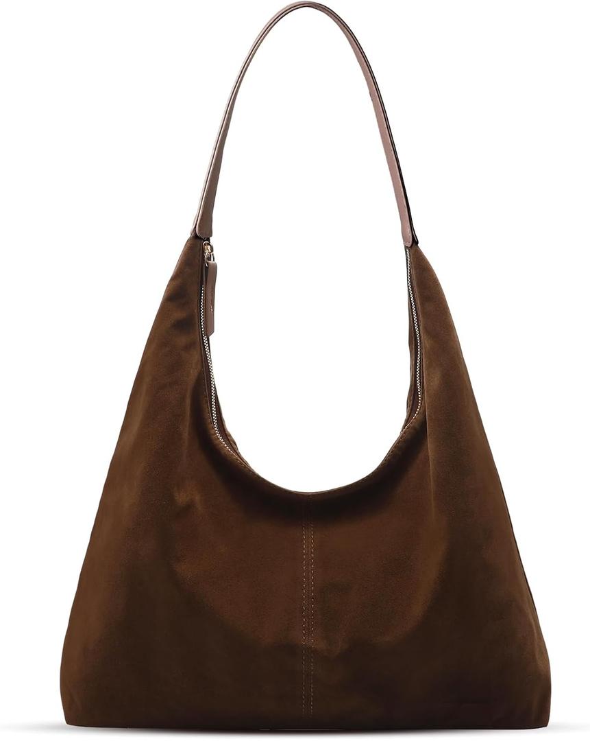 Suede Shoulder Bag for Women Suede Purse Boho Bags Slouchy Tote Bag Satchels Trendy Crescent Crossbody Bag Handbag Coffee Brown