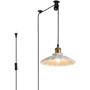 Oyisen Plug in Pendant Light Industrial 9.8 Inch White Lampshade Kitchen Island Hanging Lamp Plug in Adjustable Cord Hanging Lights for Bedroom and Living Room