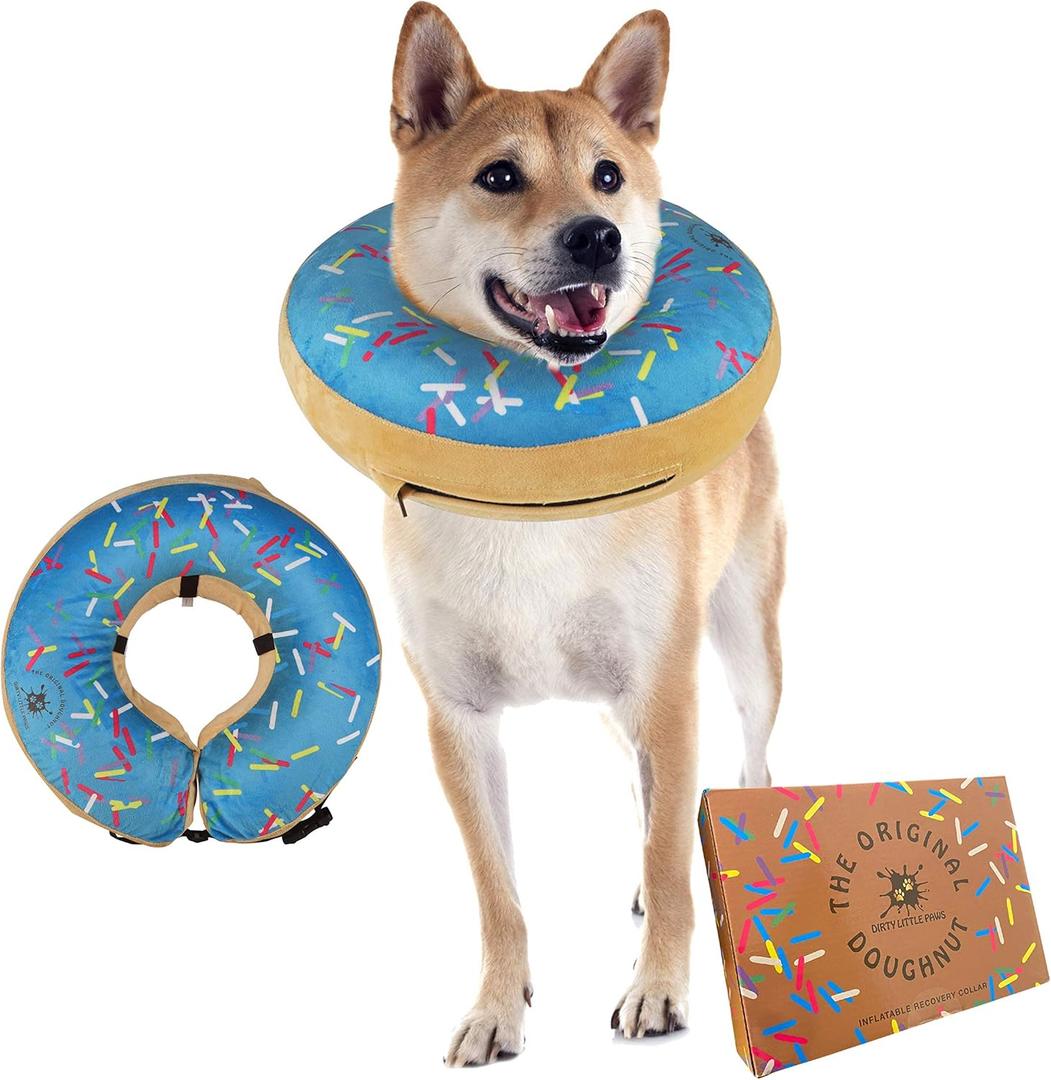 Dog Donut Collar | Alternative to Traditional or Soft Dog Cones | Inflatable Post-Surgery Cone for Medium Dogs (Blue)