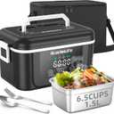 ikuchelife Heated Lunch Box, 6.5-Cup&18000mAh Cordless Electric Lunch Box with Scheduled Heating, 1.5L Rechargeable Portable Food Warmer with Digital Display for Work, Travel, Office, Camping（Black）