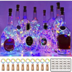 MUMUXI 10 Pack Wine Bottle Lights with Cork Switch, 3.3ft 20 LED Multicolor String Lights, Universal Size for Liquor Bottles, Christmas Decorations, Indoor and Outdoor Use, Easy-to-Use and Versatile