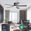 52'' Flush Mount Ceiling Fan with Lights, Space-Saving Low Profile for Low Ceilings, App/Remote Control, Safe Quiet DC Motor for Bedroom Living Room, Dimmable, Black