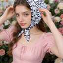 AWAYTR Women Triangle Head Scarf 3Pcs Tie Back Hair Bandanas for Women with Metal Studs - Head Coverings Cute Headscarf (Zebra - Black + White + Khaki)