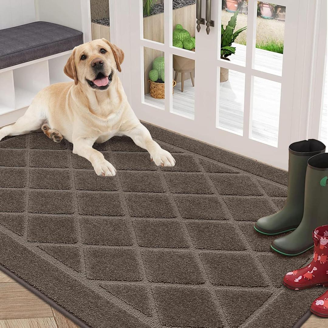 BEQHAUSE Dirt Trapper Door Mat 36" x 60", Doormat Non-Slip Entryway Rugs Washable, Dog Door Mat Stain Resistant and Absorbent Welcome Floor Mat for Front Back Door, Mud Wet Shoes & Paws, Light Brown