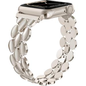 Moolia Elegant Metal Strap Compatible with Apple Watch Band 42mm 44mm 45mm 46mm 49mm Metal Fashion Women Replacement Strap Bracelet for iWatch Series 11/10/9/8/7/6/5/4/3/2/1/Ultra(1/2/3) Starlight