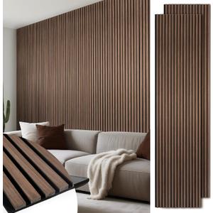 Wood Slat Wall Panels 2 Pack 106" x 23.6", Acoustic Wooden Panel for Wall, Soundproof 3D Fluted Panels for Interior Wall Decor, Living Room, Bedroom - Walnut (Cover Approx.35 sq.ft)