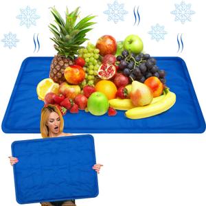 2 Pcs Reusable Freezable Ice Mat for Buffet Table Chilled Serving Tray Party 19.69 x 15.75 Inches Charcuterie Cooler Cooling Trays for Food, Cheese(Pure Blue)