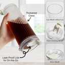 WERTIOO 20 Oz Ribbed Glass Tumblers with Straw and Lid, Glassware Drinking Glasses Set of 2, Leak Proof Ice Coffee Cups Reusable, Thickened Glass, Ideal for Iced Coffee, Smoothies and Juices