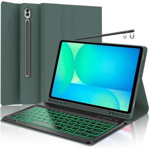 Keyboard Case for Samsung Galaxy Tab S10 FE/ S10 Lite 10.9 Inch, S9 FE Smart Backlit Keyboard case with Pen Holder for Tab S9 S8 S7 11", Green