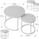 Garden 4 you Nesting Coffee Table, 23.6" Round Coffee Table Set of 2, Wooden Nesting Table Set with Metal Frame, Side Tables for Living Room Bedroom Balcony, White