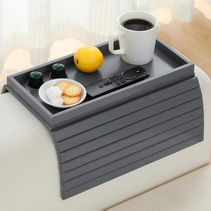 Bamboo Couch Arm Tray TableFoldable Sofa Armrest Tray Table for CouchFlexible and Anti-Slip Couch Arm Cup HolderPortable Sofa Arm Chair Table for Drink,Cups, EatsSnacks, Phone, Remote (Gray)