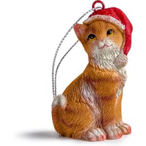 Cat Figurine Christmas Ornaments (Orange Tabby)