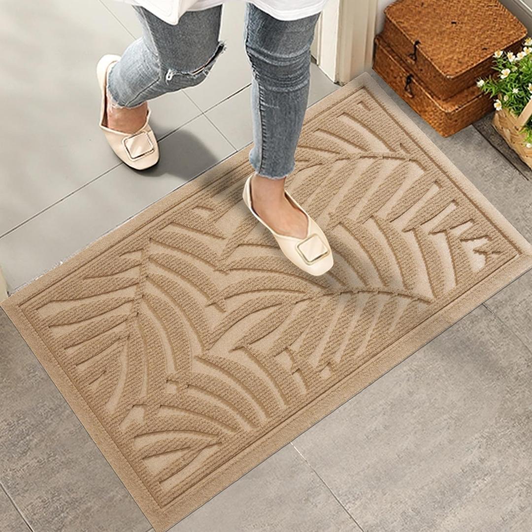 HIYARD Front Door Mat, Absorbent Resist Dirt Welcome Door Mat Indoor Outdoor, Waterproof Doormat, Sturdy Non Slip Backing, Fade Resistant, Low Profile Entry Mat for Entryway, 3624, Beige