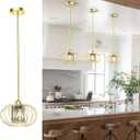 Brushed Gold Pendant Lights Kitchen Island, Modern Gold Crystal Pendant Light Fixtures with Adjustable Rod, Mini Chandelier Hanging Pendant Lights for Kitchen Hallway Dining Room Bedroom(1 Pack)