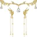 Glenmal 3 Pcs Elf Ear Cuffs and Crown Halloween Rhinestone Leaf Headband Fairy Ear Cuffs Princess Cosplay Costume for Women (Medium, Gold)