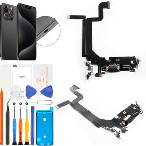 for iPhone 14 Pro Max Lightning Charging Port Replacement (Space Black) USB Dock Connector Flex Cable Assembly Includes Waterproof Tape & Tool Kit for A2651, A2894, A2895, A2896