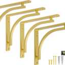 Classic Brass Heavy Duty Shelf Brackets 10 inch by Balin Designs  Gold L Bracket, Wall Mounted Support, Shelving Metal Bracket, Decorative Shelf Brackets, with Hardware Included, Set of 4
