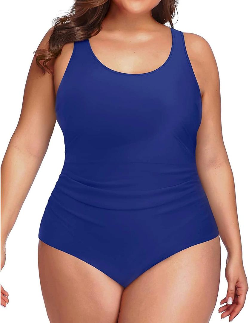 Daci Women Plus Size One Piece Swimsuit Athletic Tummy Control Ruched Bathing Suit with U-Back, XL