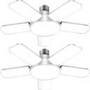 LED Garage Lights, Super Bright 8000 LM Garage Light Bulbs, 6500K Garage Ceiling Lights with Deformable Panels for E26/E27 Base, 80W LED Shop Lights for Workshop, Warehouse (2 Pack)