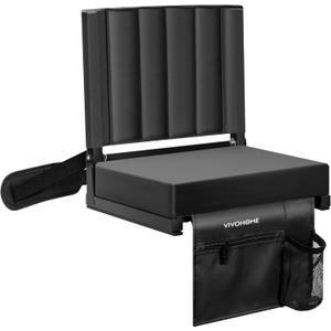VIVOHOME Portable Stadium Seat for Bleachers with Back Support, Folding Bleacher Chair with Cup Holder and Shoulder Strap Black
