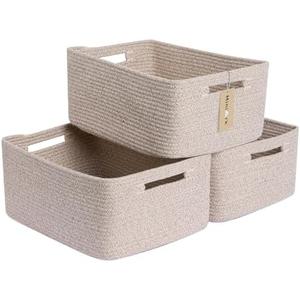 MiniArk Large Storage Baskets for Shelves, Closet Organizers Bins for Clothes Blanket Towels, Baby Nursery, Toy Baskets Box, Woven Rope Baskets, 17 x 13 x 7.5”, 3 Packs Mixed Brown