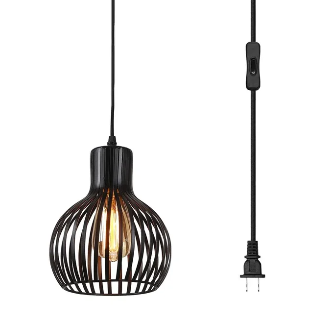Riomasee Black Industrial Wire Cage Pendant Light With On/Off Switch, 14.27 Ft Cord