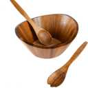 Gibson Home Sherwood 3-Piece Acacia Wood Salad Bowl Set, 32 Quart Large Serving Bowls, Natural Finish, Durable & Eco-Friendly