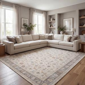 Kuden 8x10 Large Area Rug, Washable Living Room Rug, Vintage, Non-Slip