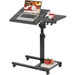 Overbed Table with Wheels Adjustable Height, Mobile Standing Stand Up Rolling Laptop PC Desks with Tilting Top Height Tray Side Computer Workstation for Bedroom on Hospital Home Use, Black
