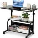 Portable Rolling Desk on Wheels Adjustable Height Desks for Small Spaces, 32" Computer Desk with Storage Shelves for Home Office Black