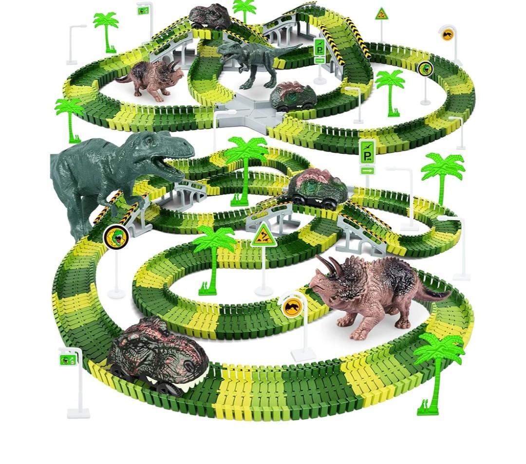 Dinosaur Toys,Create A Dinosaur World Road Race,Flexible Track Playset and 2 pcs Cool Dinosaur car for 3 4 5 6 Year & Up Old boy Girls Best Gift