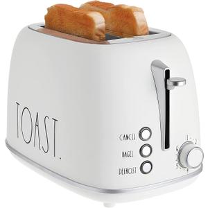 Rae Dunn Retro Rounded Bread Toaster, 2 Slice Stainless Steel Toaster with Removable Crumb Tray, Wide Slot with 6 Browning Levels, Bagel, Defrost and Cancel Options, Cream