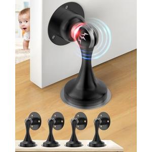 Door Stoppers, Magnetic Door Stop 4 Pack Adhesive Stick & Screws Stainless Steel, Door Stop Holder to Keep Door Open Wall & Floor Mount, Magnetic Door Catch Stoppers for Bottom of Door, Black