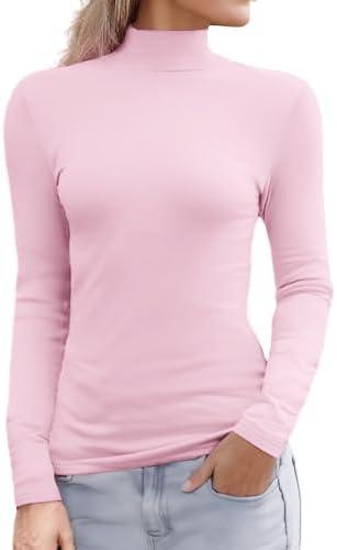 Abardsion Women's Long Sleeve Mock Turtleneck Shirts 2025 Fleece Lined Base Layer Slim Fit Thermal Underwear Tops, Medium