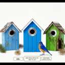 2PK Cedar Bluebird House, Wooden Bird House for Outside, 1.5" Entrance Hole Size, Stainless Steel Entrance Hole Protector, Silver Metal Roof, Colorful Garden Decorative, Pole Mountable (Yellow+Red)